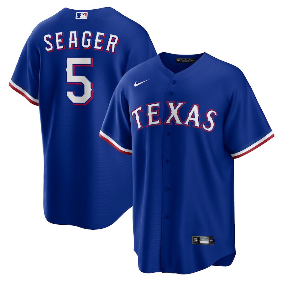 Cheap Custom Men Texas Rangers 5 Corey Seager Nike Royal Alternate Replica Player MLB Jersey
